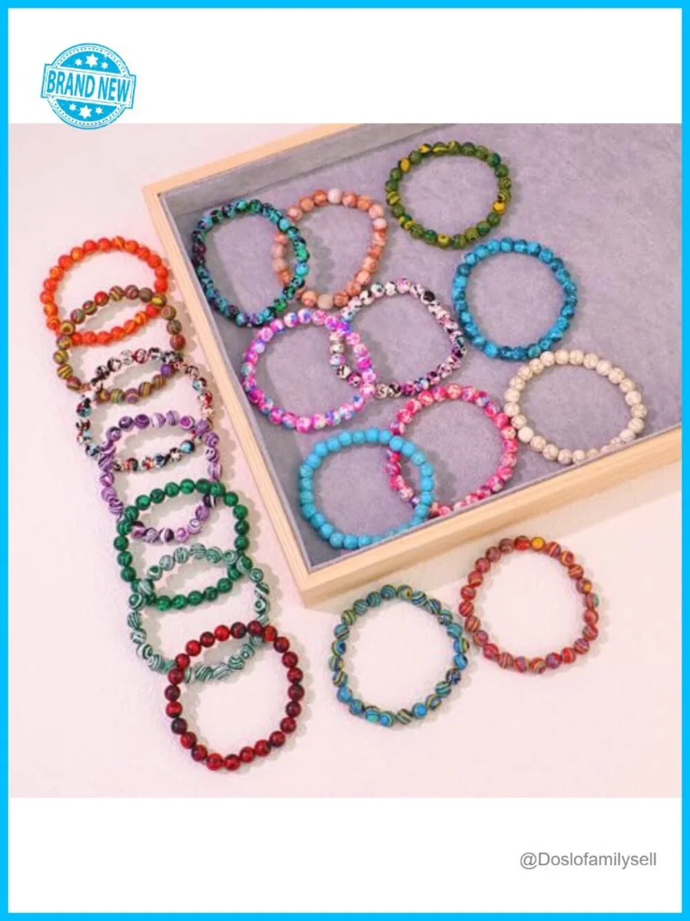 18-Piece Malachite Pattern Beaded Stretch Bracelets Set Stackable Wristbands